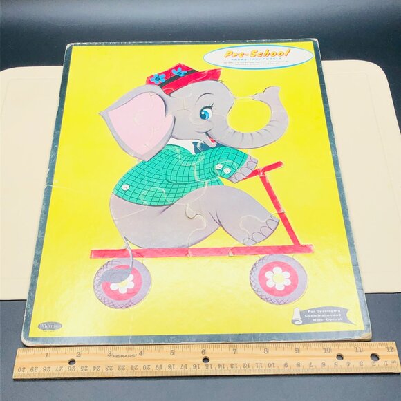Vintage 60s Whitman Publishing Co. Anthropomorphic Elephant Frame Tray Puzzle - Picture 9 of 10